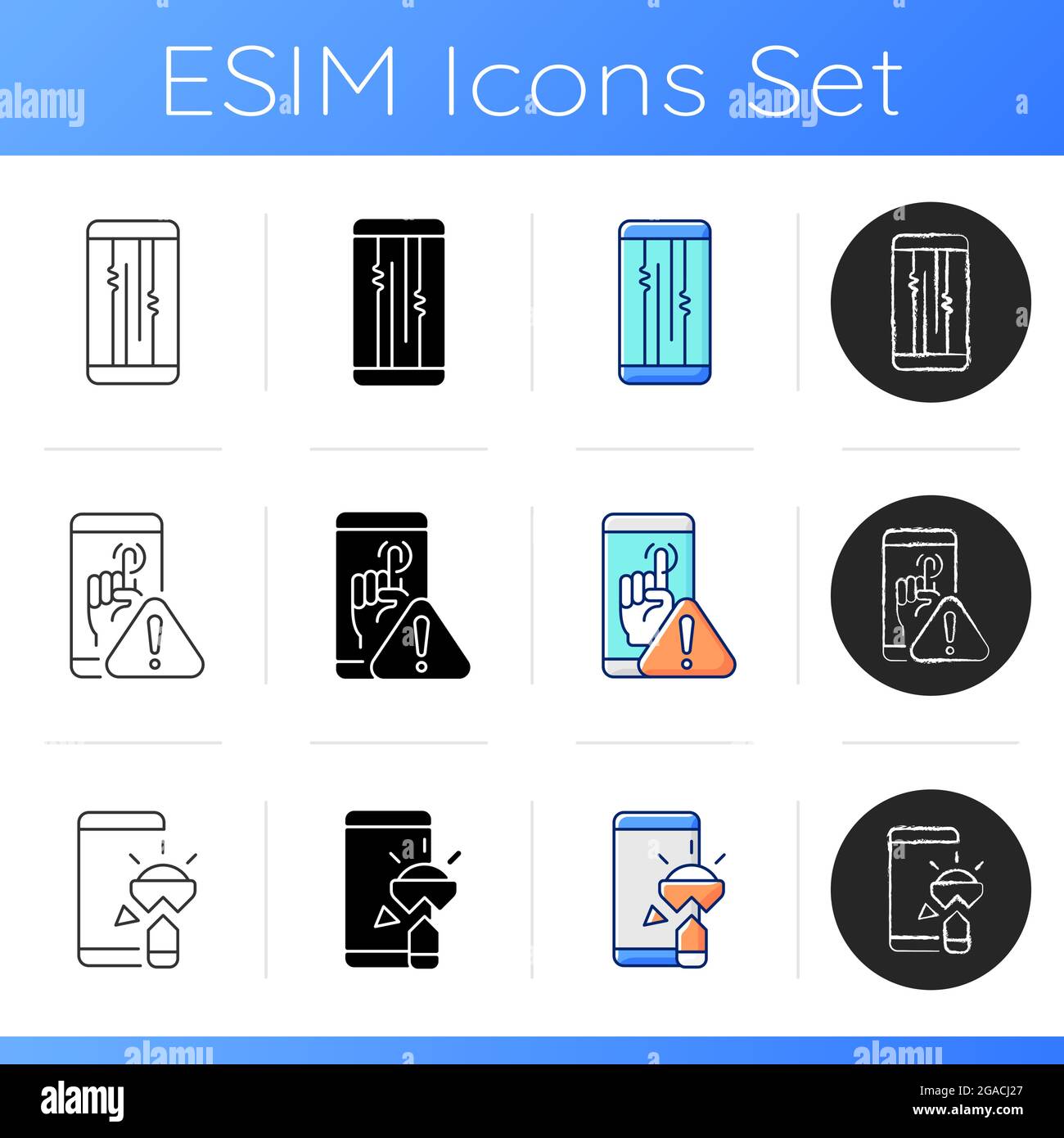 Cellphone recovery related icons set Stock Vector