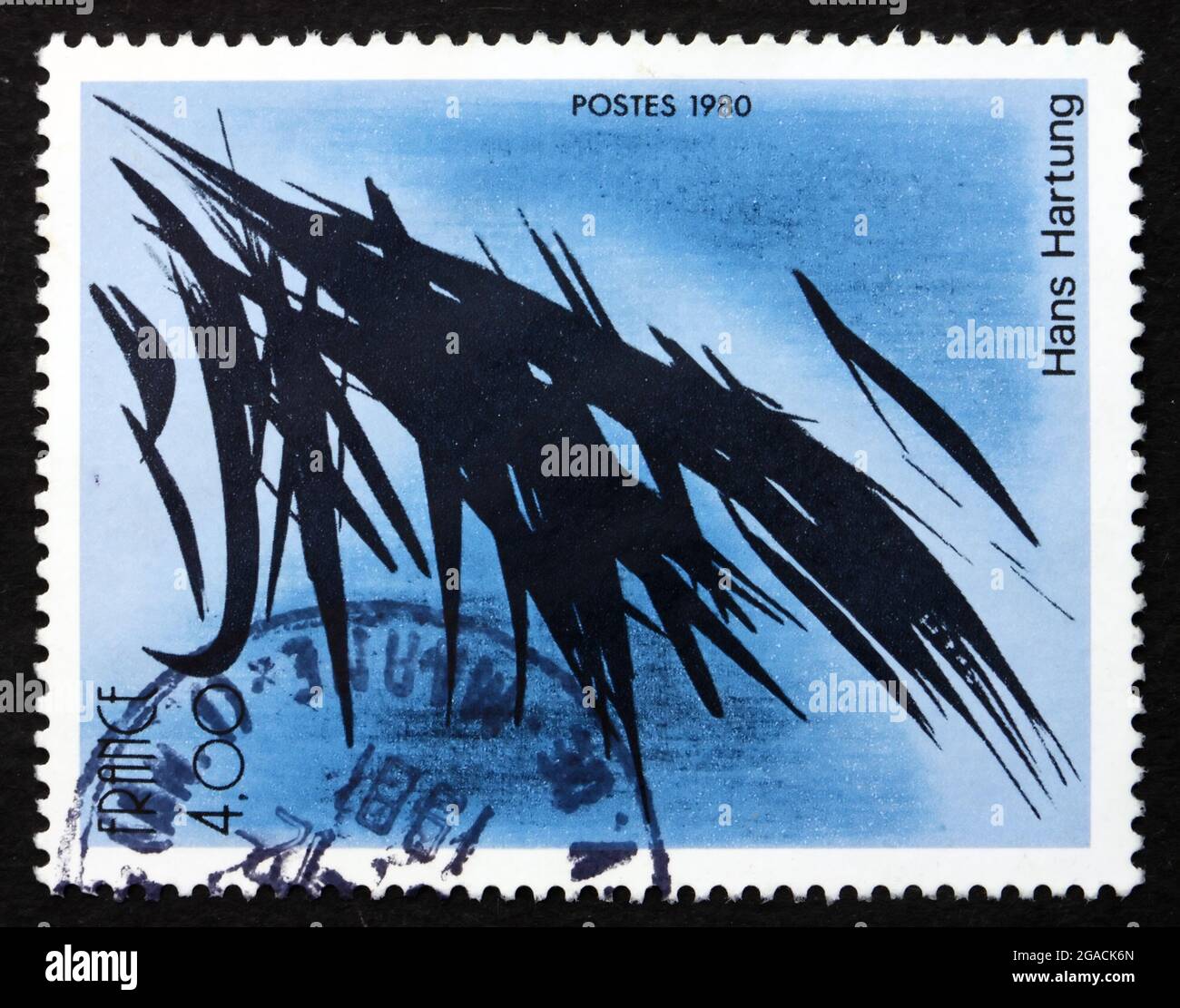FRANCE - CIRCA 1980: a stamp printed in the France shows Abstract, Painting by Hans Hartung, circa 1980 Stock Photo