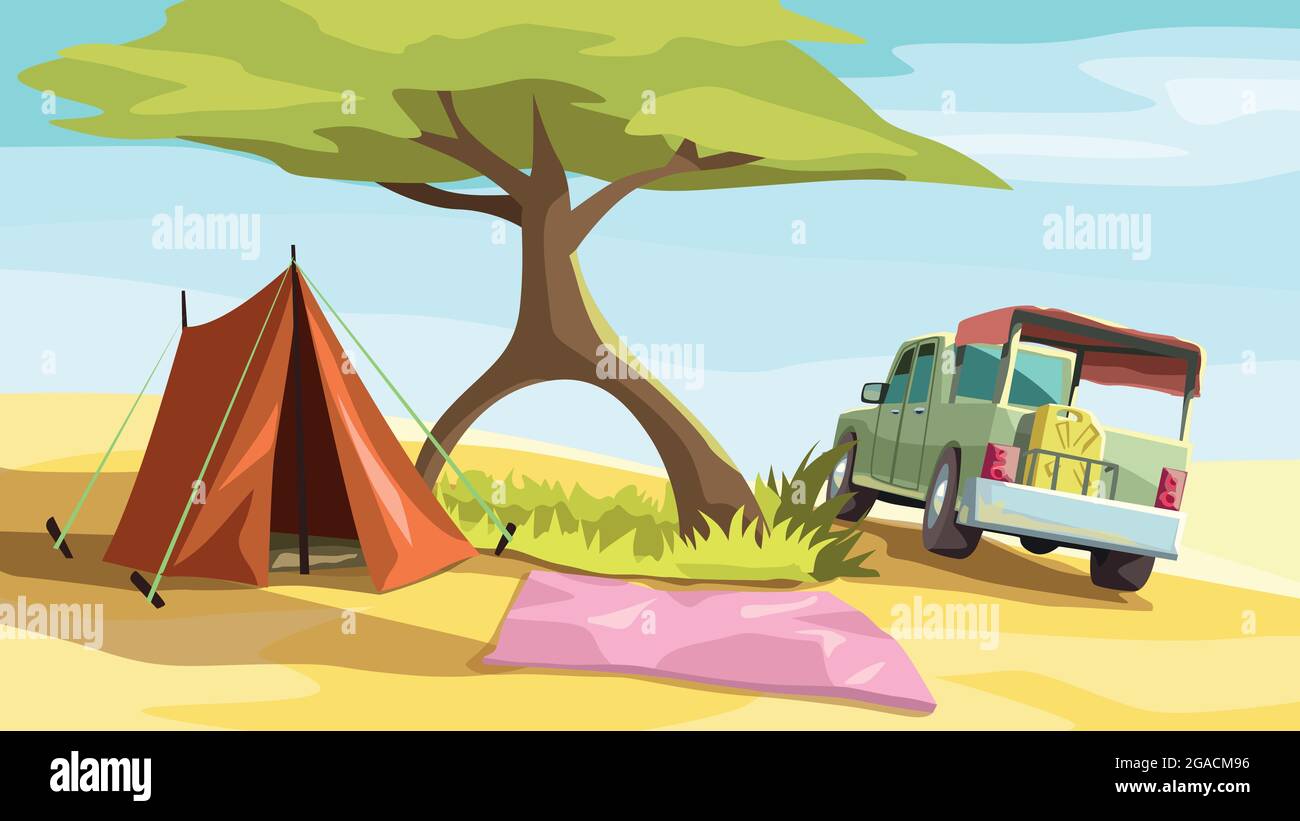 tourist camp with truck near big tree Stock Vector Image & Art - Alamy