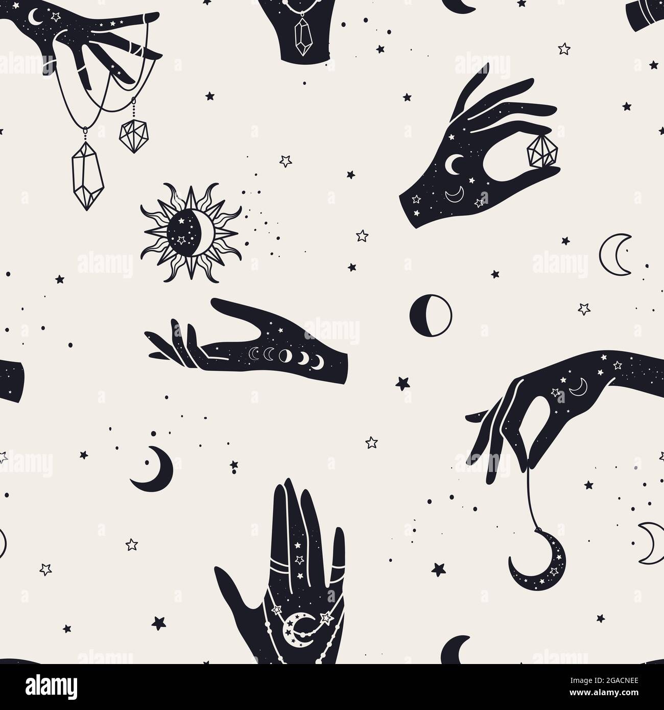 Modern magic seamless pattern, hand drawn symbols and ornaments ...