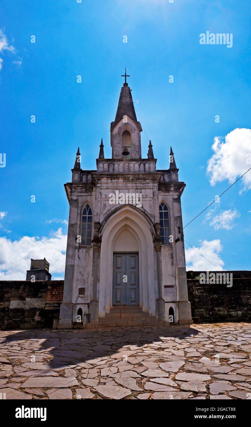 Chapel in neo gothic style, part of the architectonic complex of the Cemetery of Serro, historical city in Minas Gerais, Brazil Stock Photo