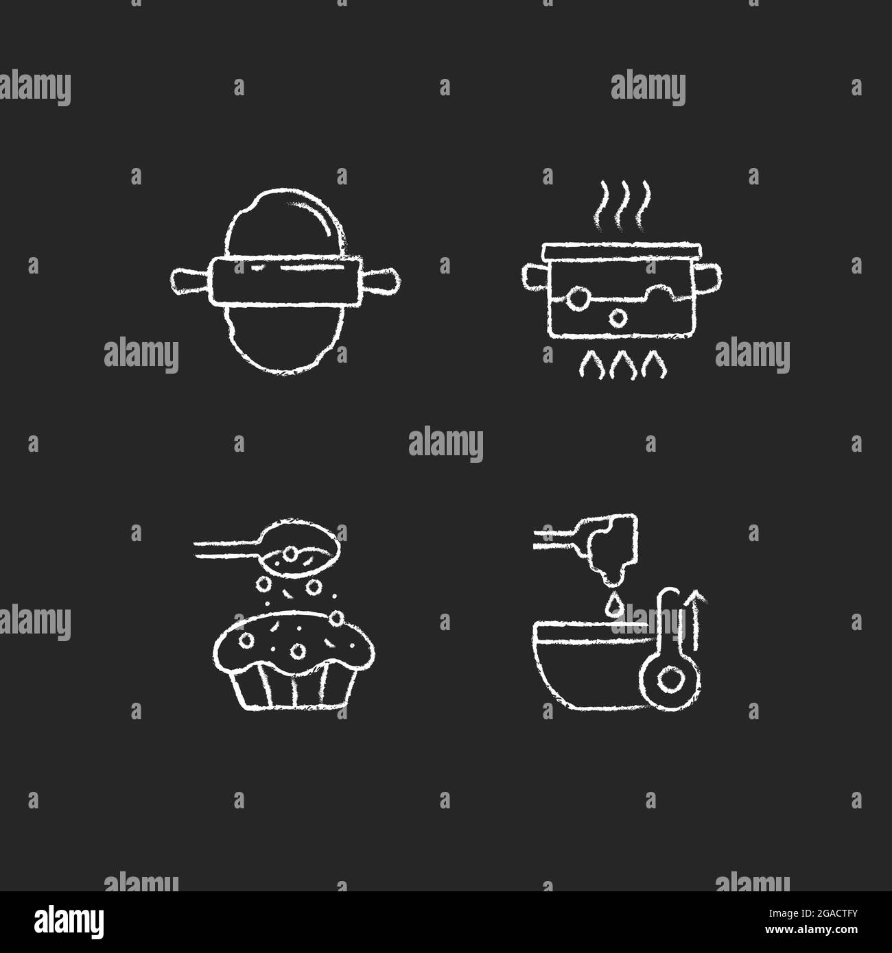 Cookery Instructions Chalk White Icons Set On Dark Background Stock