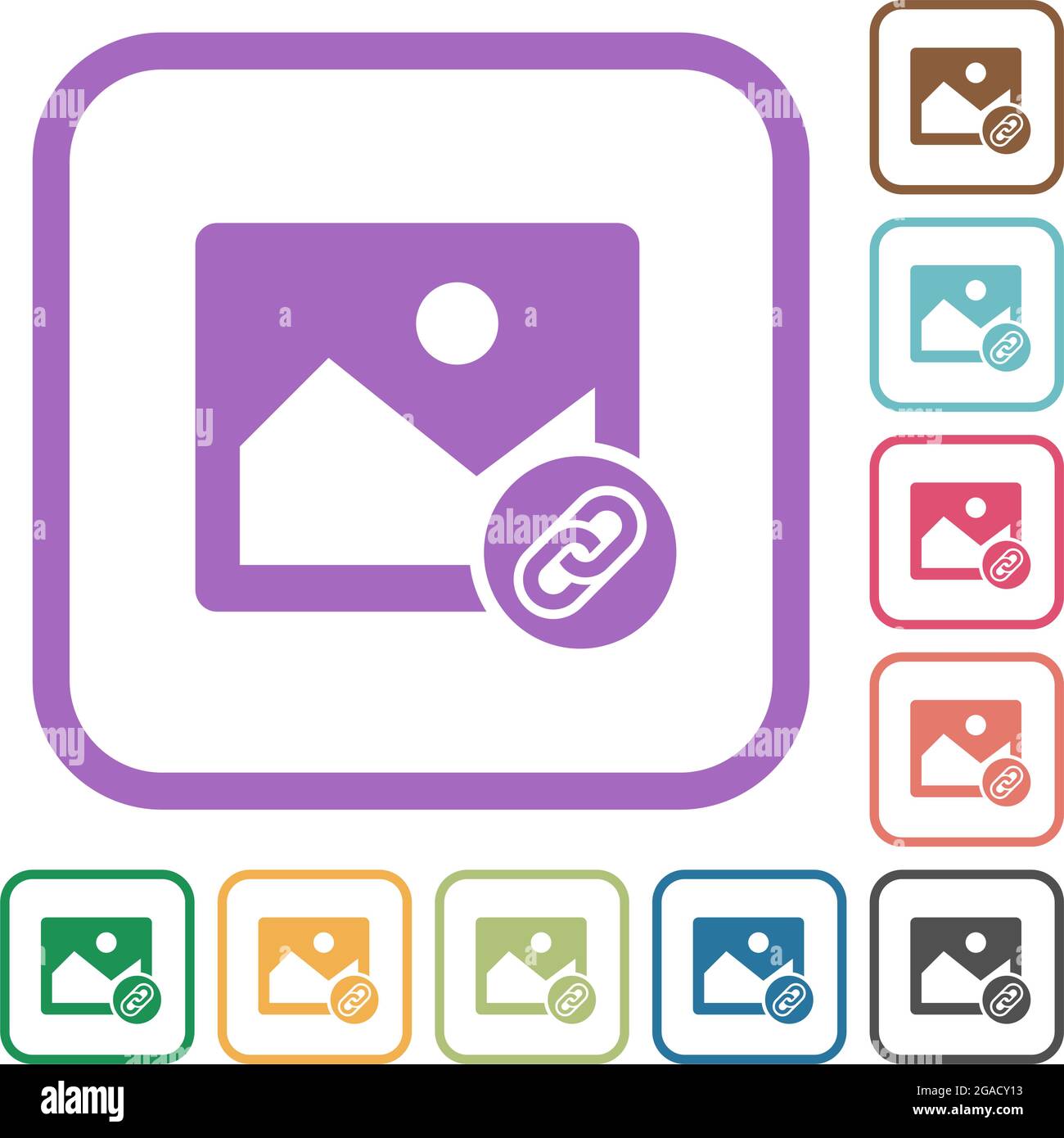 Link image simple icons in color rounded square frames on white background Stock Vector