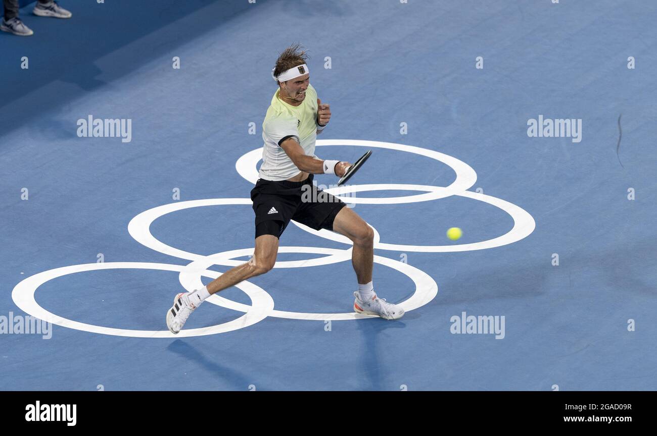 Tokyo Tokio, 30.07.2021, Japan, Olympic Games ZVEREV Alexander  DJOKOVIC Novak (SRB) vs ZVEREV Alexander (GER) Tennis Halbfinale Men's Singles Semifinal Olympische Spiele, 2020 2021 Foto: Moritz Müller Only for Editorial use  Copyright (nur für journalistische Zwecke) by :  Moritz Müller, Wilhelm-Raabe-Str.18, 40470 Düsseldorf. Tel. 0211-13954918. Mb.: 0176-81034275; Honorar zzgl. 7%UmSt. + Belegexemplar; Commerzbank, Konto: 3813045, BLZ: 30040000; IBAN: DE49 3004 0000 0381 3045 00; Finanzamt Düsseldorf-Nord, Steuernummer: 105/5193/1677 Stock Photo