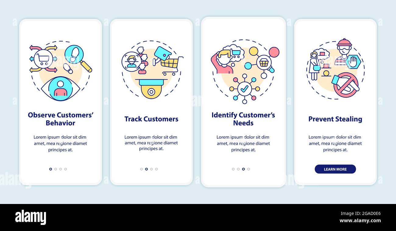 Shopping security systems onboarding mobile app page screen Stock Vector
