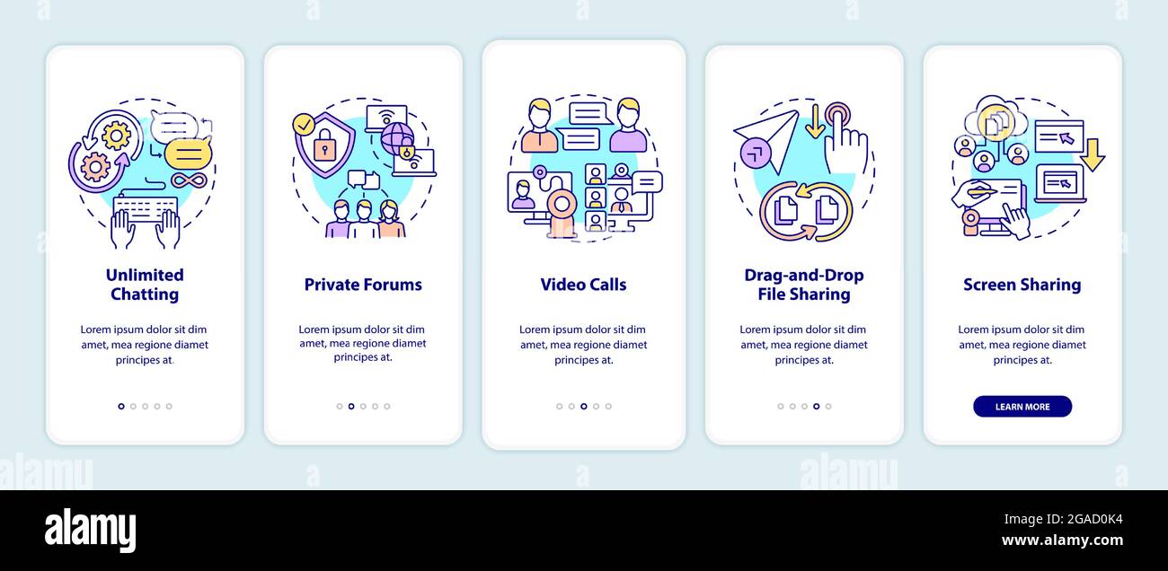 Business messaging option onboarding mobile app page screen Stock Vector