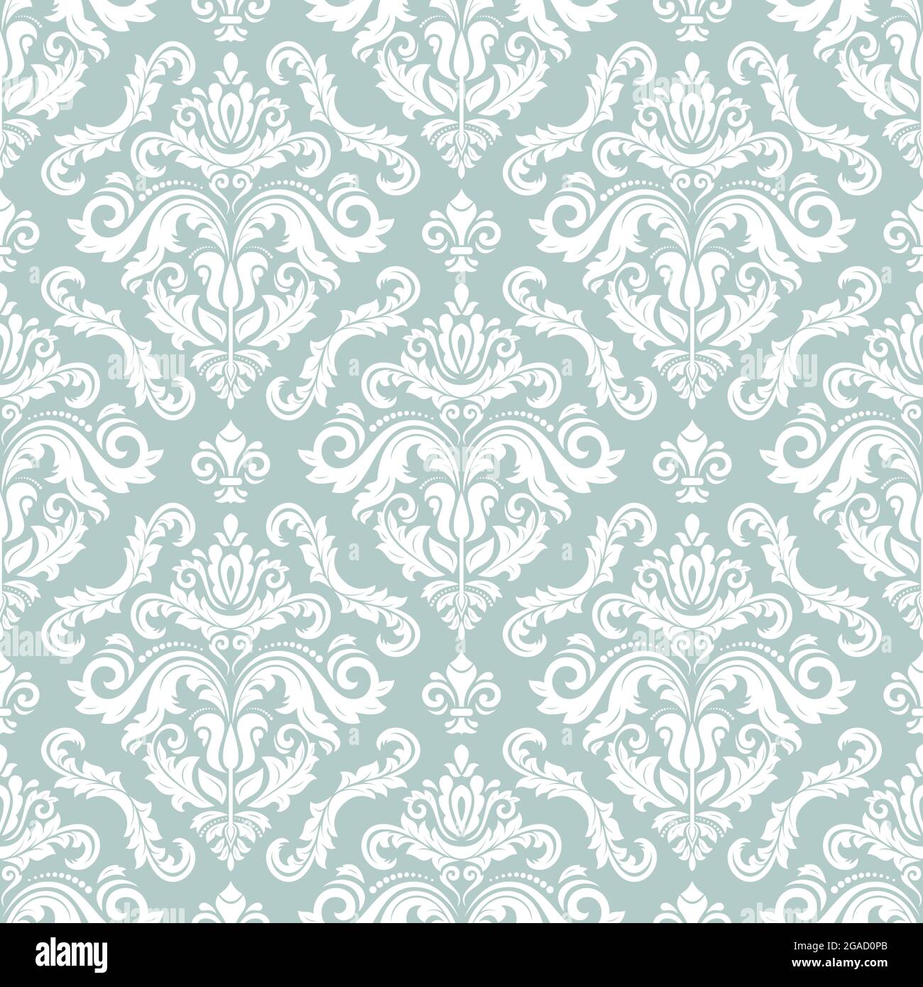 Classic seamless vector pattern. Damask orient light blue and white ...