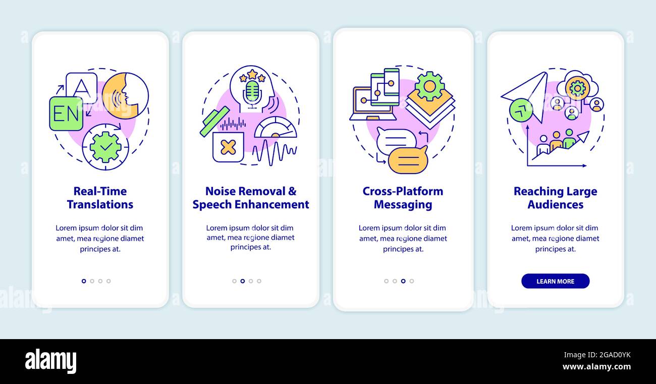 IM advanced feature onboarding mobile app page screen Stock Vector