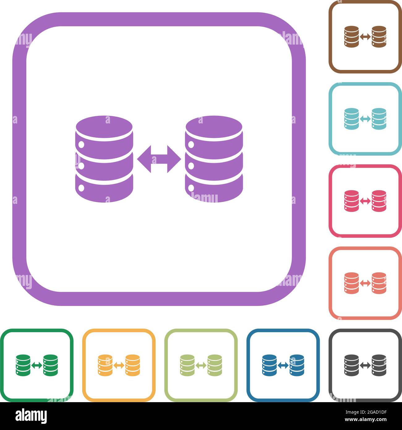 Syncronize databases simple icons in color rounded square frames on white background Stock Vector