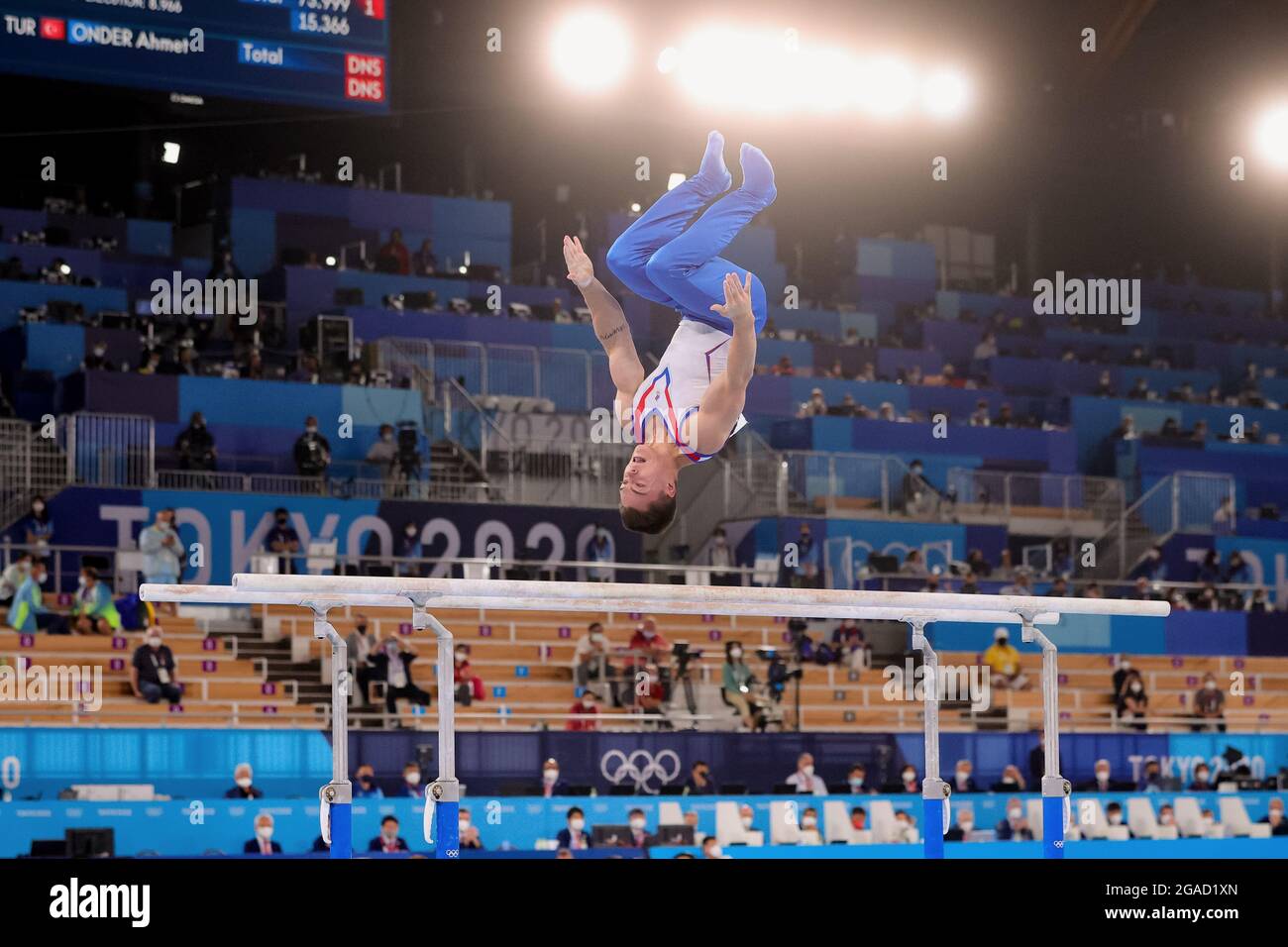 Tokyo, Japan, 28 July, 2021. Nikita Nagornyy of Team ROC on the parallel bars during the Men's All Around Gymnastics Final on Day 5 of the Tokyo 2020 Olympic Games at Ariake Gymnastics Centre on July 28, 2021 in Tokyo, Japan. (Photo by Pete Dovgan/Speed Media/Alamy Live News) Stock Photo