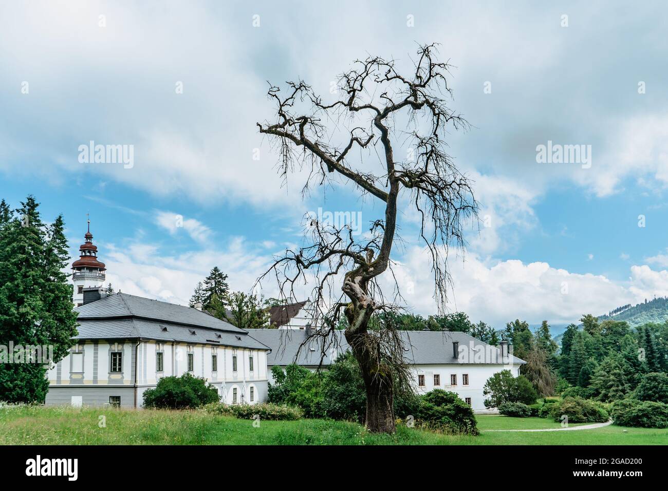 Velke Losiny Castle in Czech spa town,East Bohemia,Jeseniky Mountains, Czech Republic.Romantic Renaissance chateau with sgraffito decoration and beaut Stock Photo