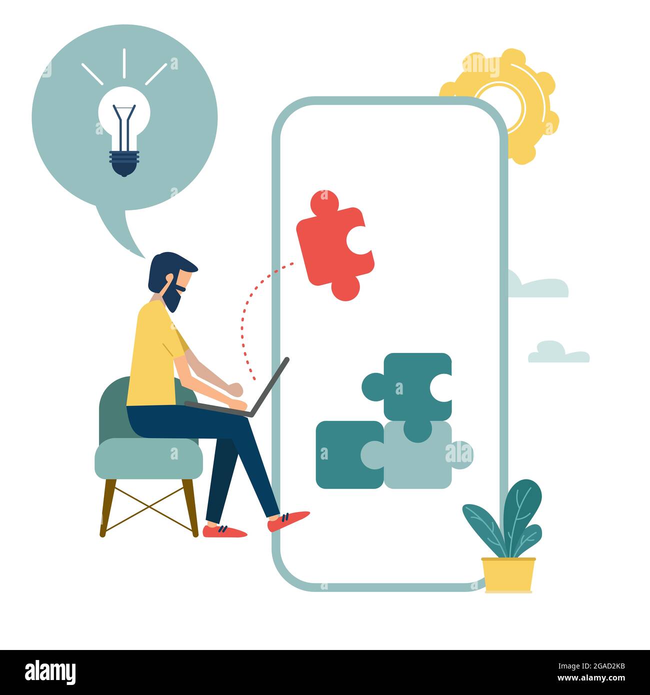 Сoncept of solving business problems. Abstract head of person filled with new ideas thoughts vector. Brainstorming, beginning and end to thought. Stock Photo