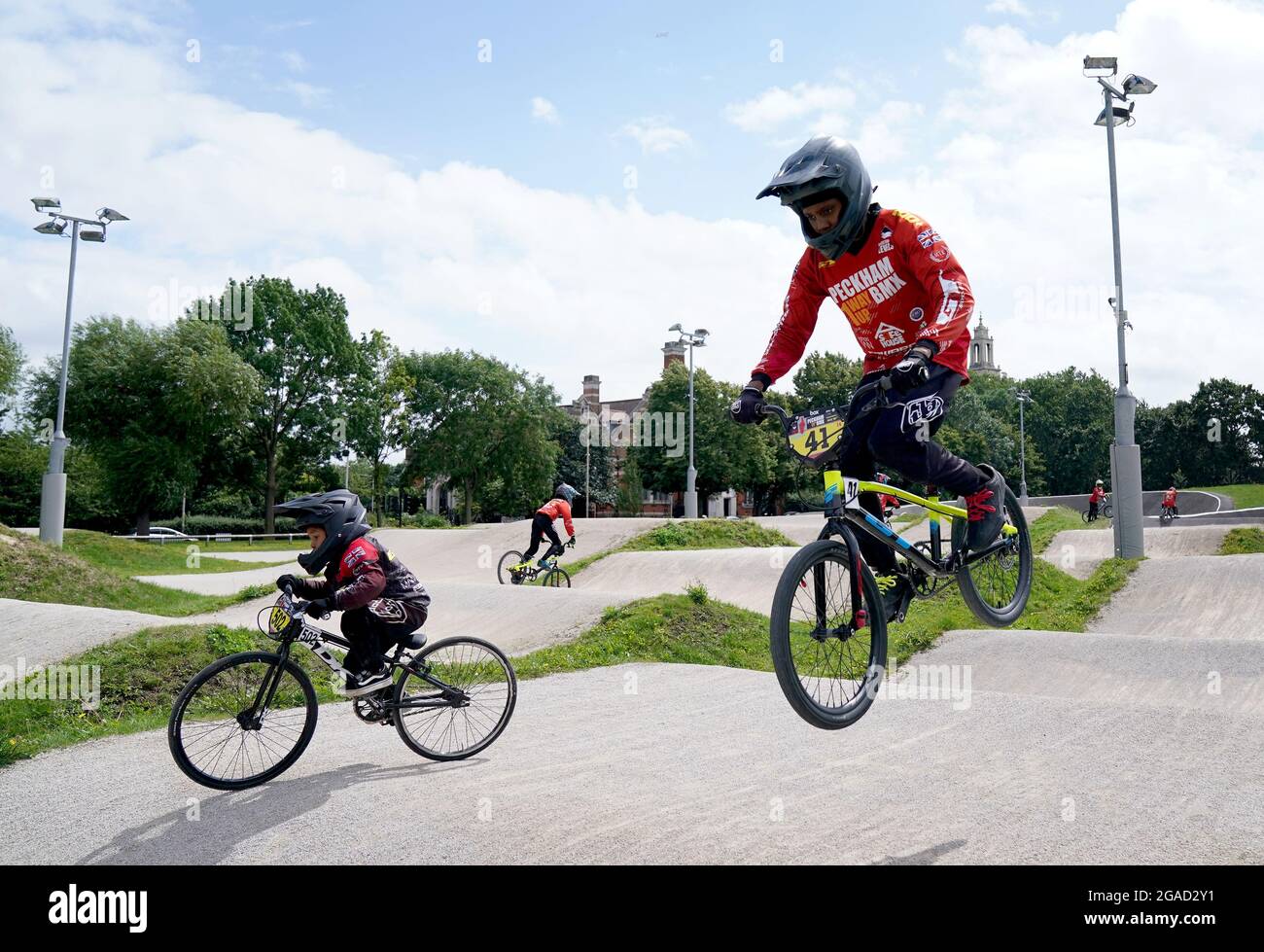 Young riders practice at the Peckham BMX Club at The BMX Track London, in  Burgess Park, south east London following the success of Olympic silver  medallist Kye Whyte. Whyte, 21, grew up