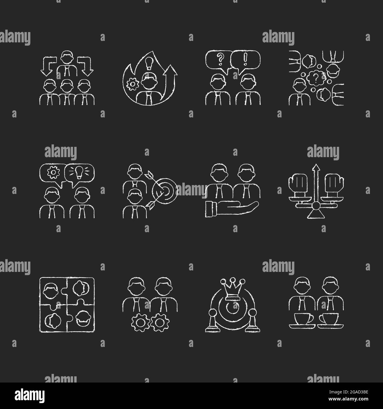 Teamwork related chalk white icons set on dark background Stock Vector ...