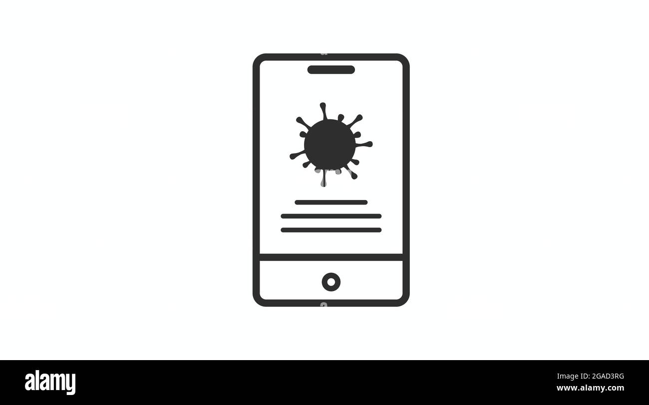 Smartphone Covid Passport Icon. Vector isolate editable black and white illusration of a device with a coronavirus sign Stock Vector