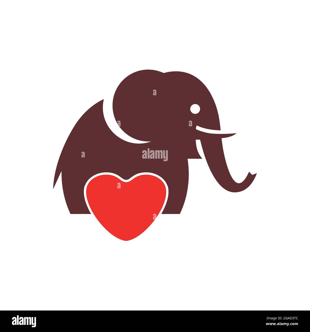 red love elephant logo icon flat vector concept design Stock Vector