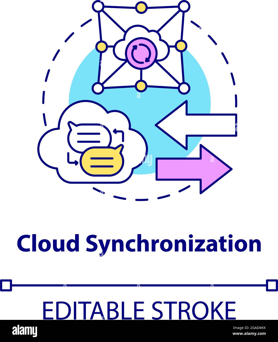 Cloud synchronization concept icon. Files backup online service. Data storage. Messaging software abstract idea thin line illustration. Vector isolate Stock Vector