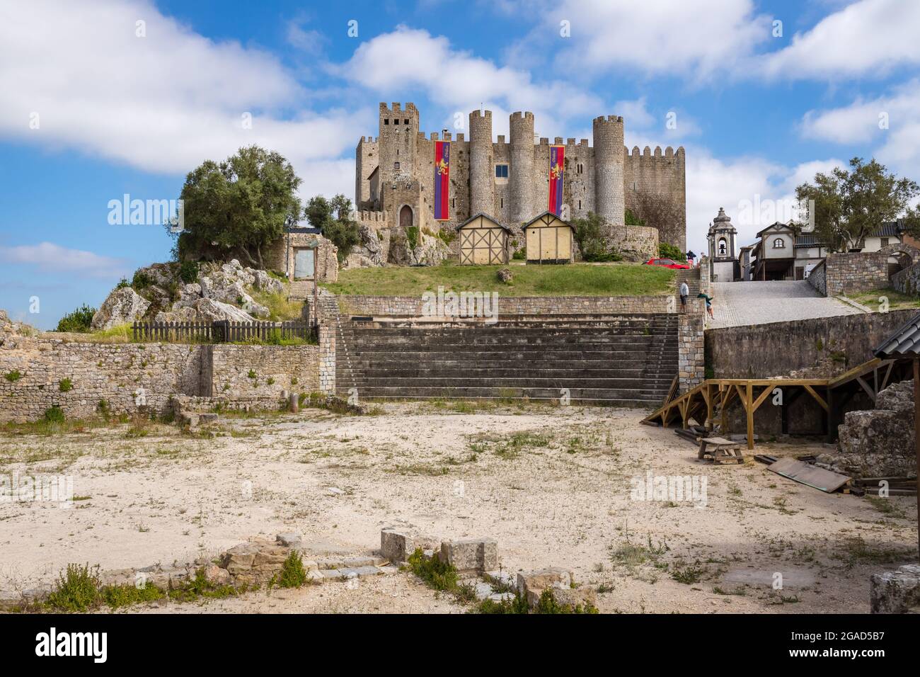 Obidos, Portugal - June 30, 2021: On top of of the hill in Obidos lies this beautiful castle Stock Photo