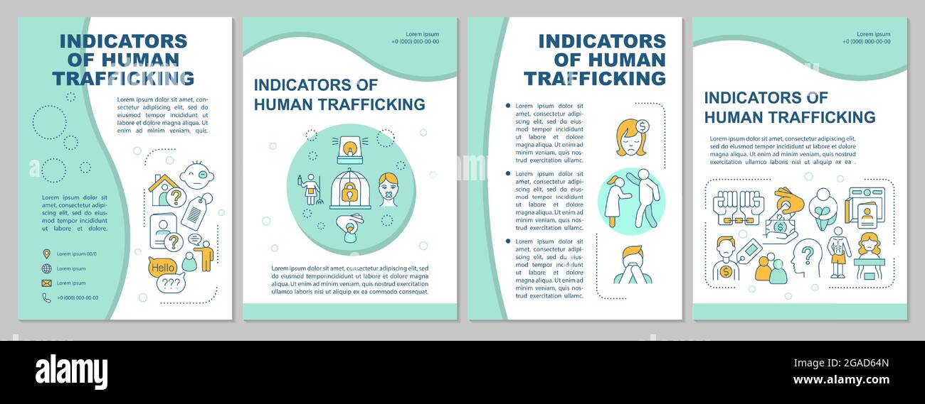 Indicators of human trafficking brochure template. Signs of abuse