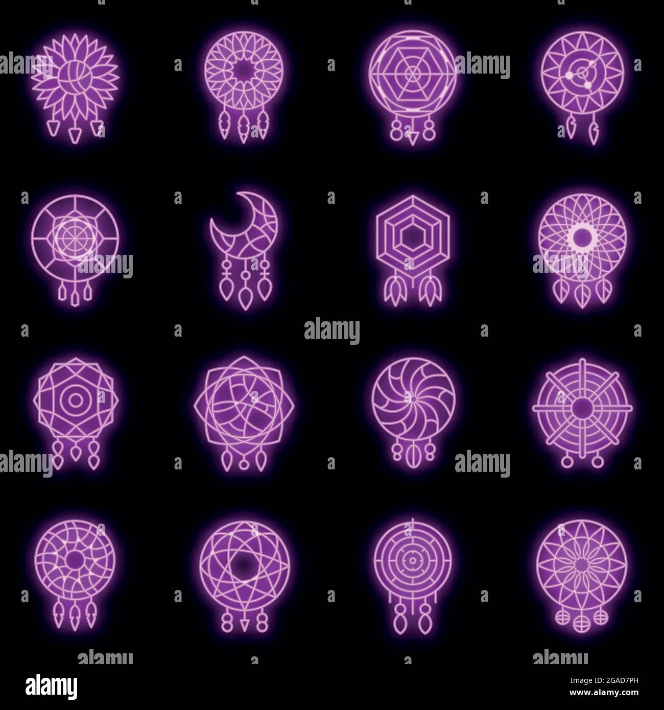 Dream catcher icons set. Outline set of dream catcher vector icons neon ...