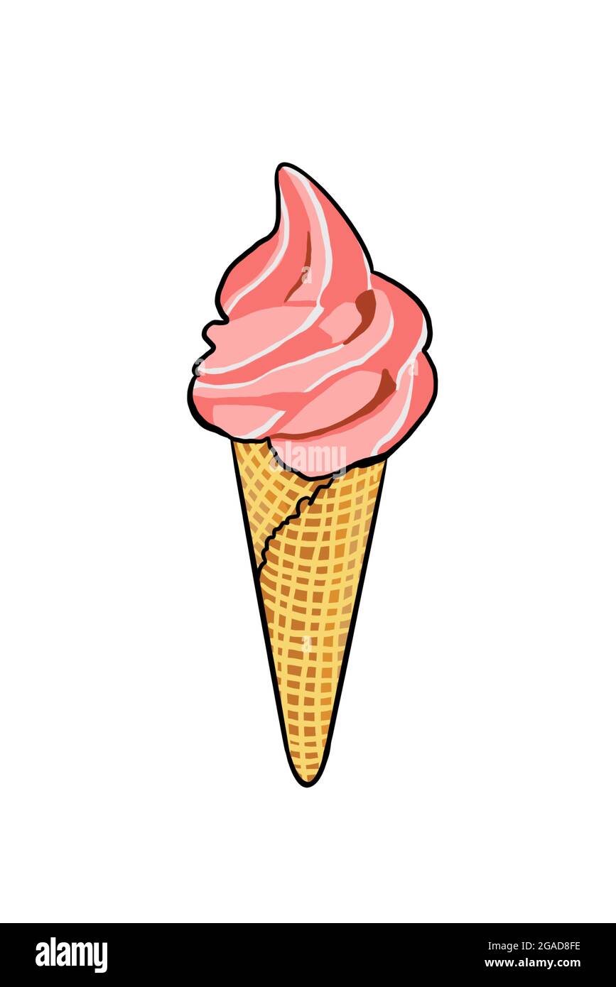 Strawberry ice cream in a waffle cone on a white background Stock Photo ...