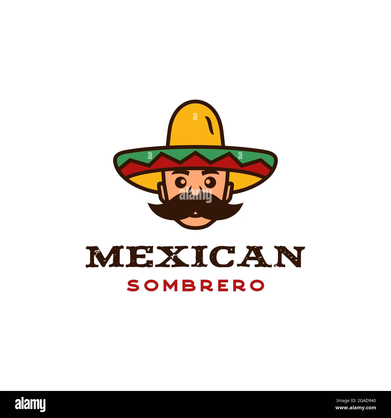 Mexican man with Hat Sombrero, Mexican food, Mexican cuisine restaurant Vintage Label Logo Design Stock Vector