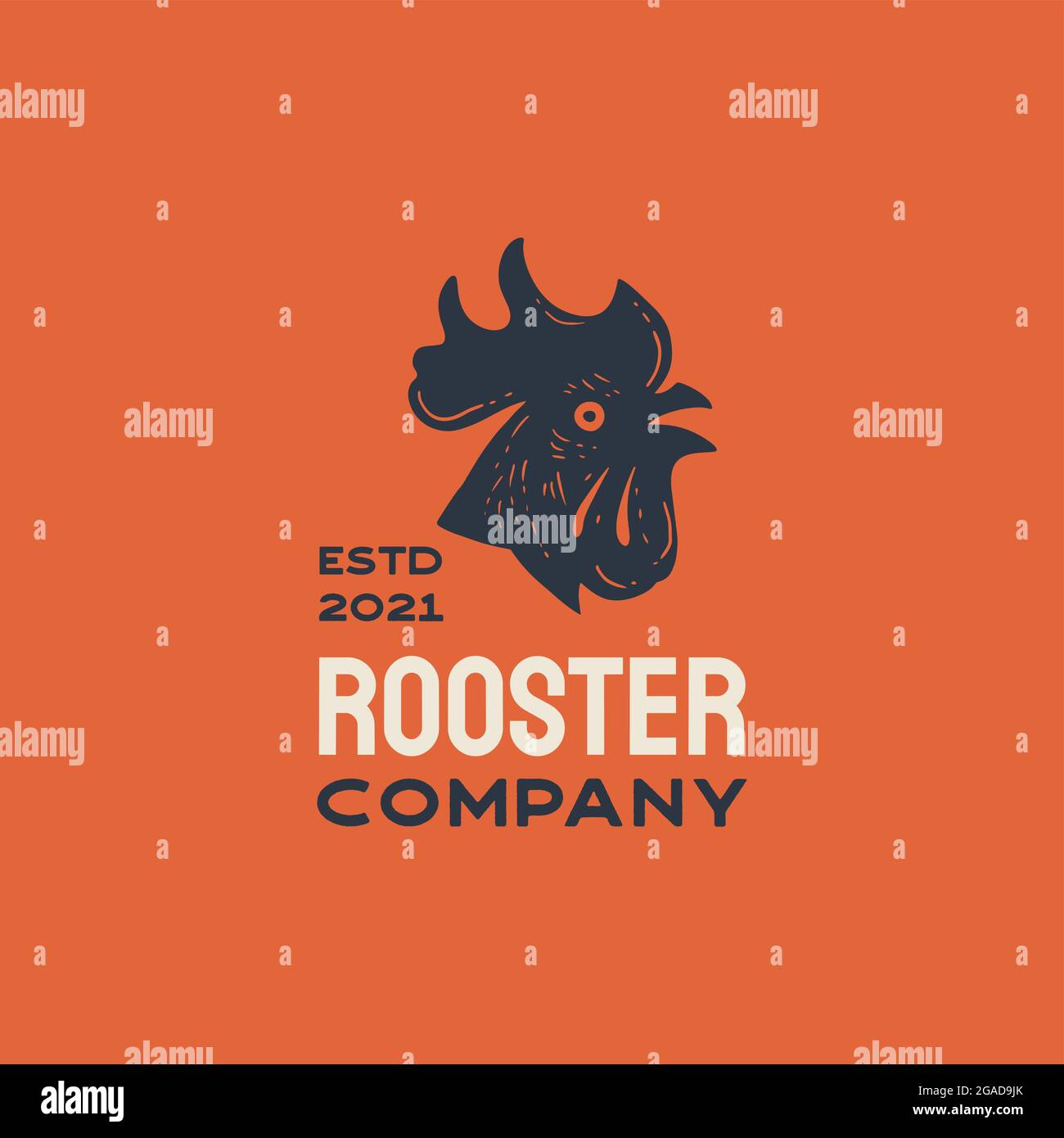 Rooster head, chicken, hen, silhouette. Vintage retro Rooster logo design illustration Stock Vector