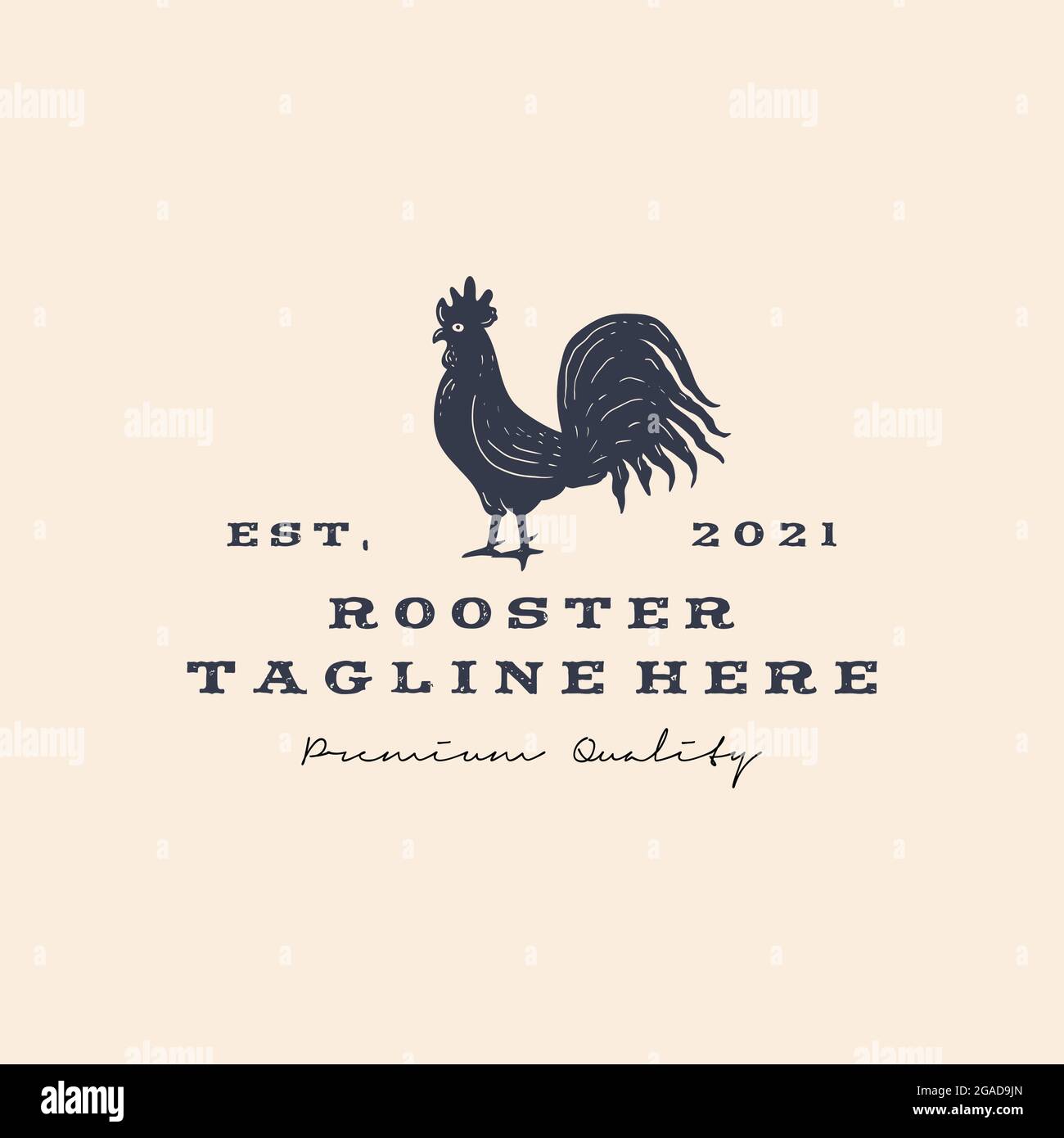 Rooster, chicken, hen, silhouette. Vintage retro Rooster logo design illustration Stock Vector