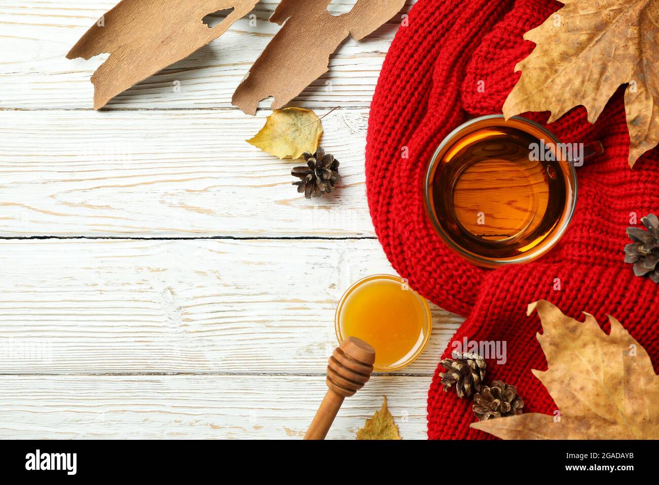 Cozy autumn concept background with tea drink Stock Photo - Alamy