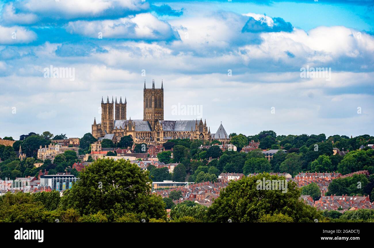 Lincoln Cathedral, Lincoln Minster, or The Cathedral Church of the Blessed Virgin Mary of Lincoln - Viewed from Canwick Stock Photo