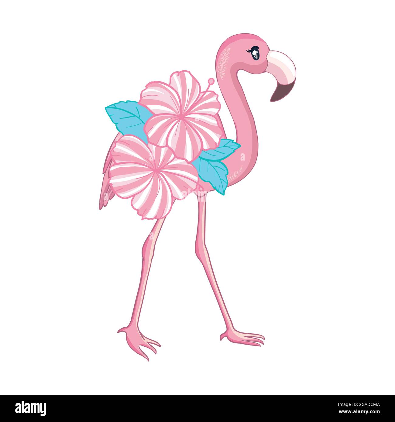 cute flamingo and flowers with leaves, children's print tropical design