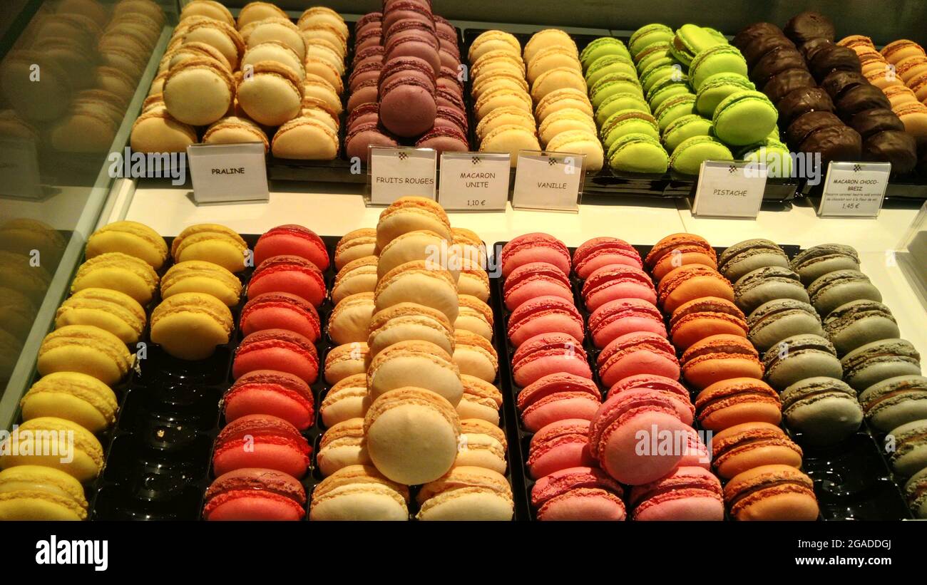 selection of coloured macaroons ready to eat Stock Photo