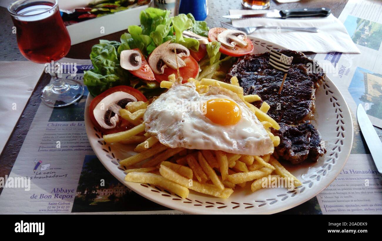 steak egg and chips Stock Photo