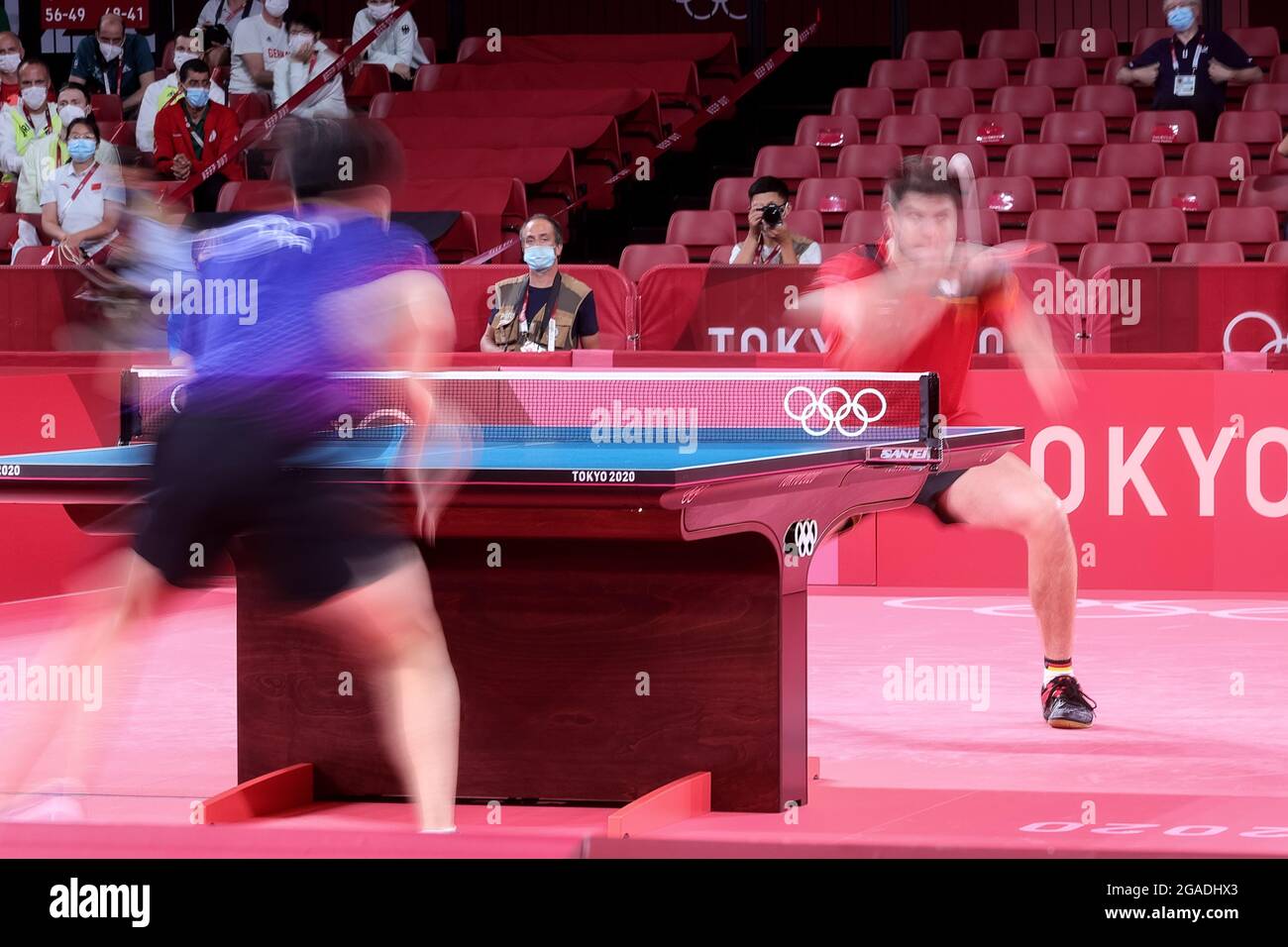 Tokyo, Japan. 30th July, 2021. Dimitrij Ovtcharov plays a shot during the Men's Table Tennis Singles Bronze Medal Match between Lin Yun Ju of Chinese Taipei and Dimitrij Ovtcharov of Germany on Day 7 of the Tokyo 2020 Olympic Games. Credit: Pete Dovgan/Speed Media/Alamy Live News Stock Photo