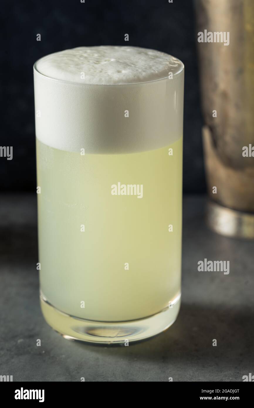 Boozy Refreshing Lemon Gin Fizz with an Egg White Stock Photo Alamy