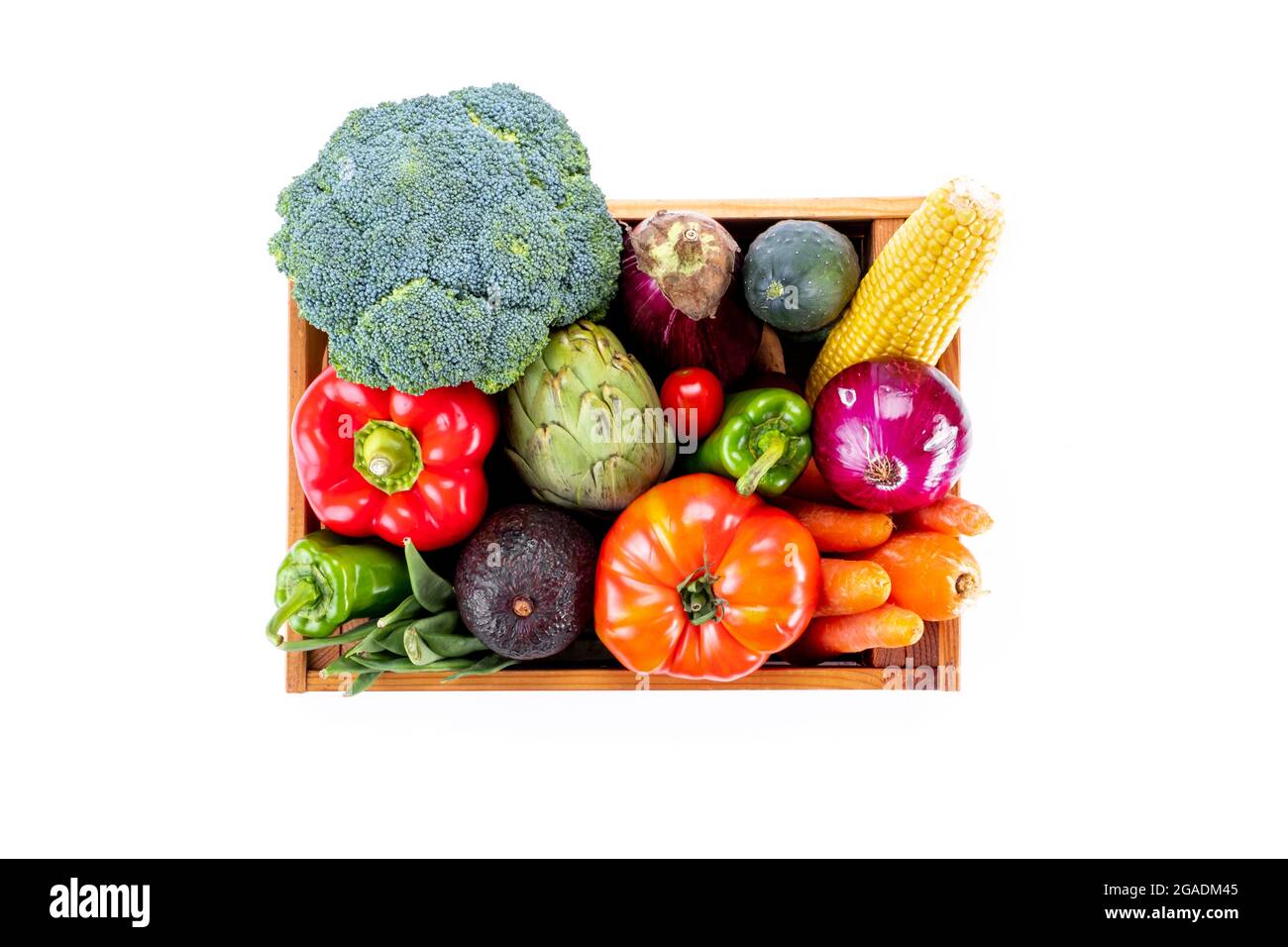 Box full of colorful fresh vegetables on white background Stock Photo ...