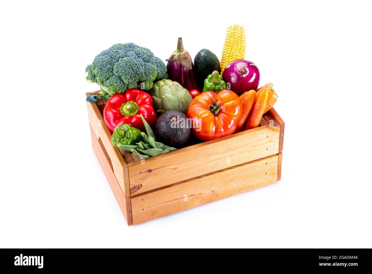 Box full of colorful fresh vegetables on white background Stock Photo ...