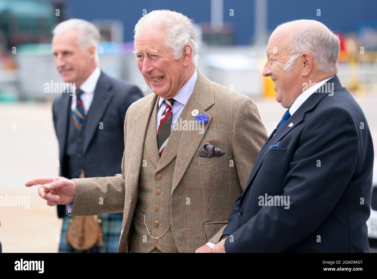 The Prince of Wales, known as the Duke of Rothesay when in Scotland, during a visit to the Lerwick Harbour Fish Market at Shetland Seafood Auctions Ltd at Lerwick Fishmarket, in Lerwick, Shetland, on the second day of a two-day visit to Scotland. Picture date: Friday July 30, 2021. Stock Photo