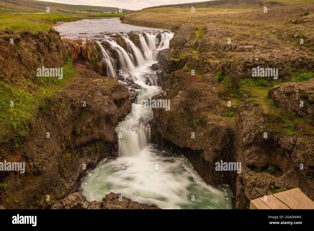 kolufossar is an amazing waterfall with many cascades in the narrow kolugjufur gorge near hvammstangi in north iceland Stock Photo