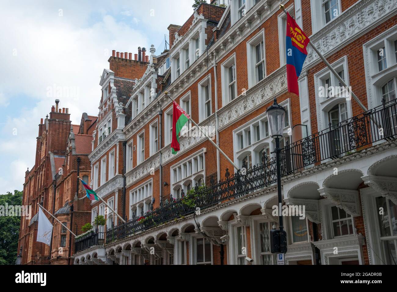 Kensington Court, South Kensington showing Embassy Flags Stock Photo