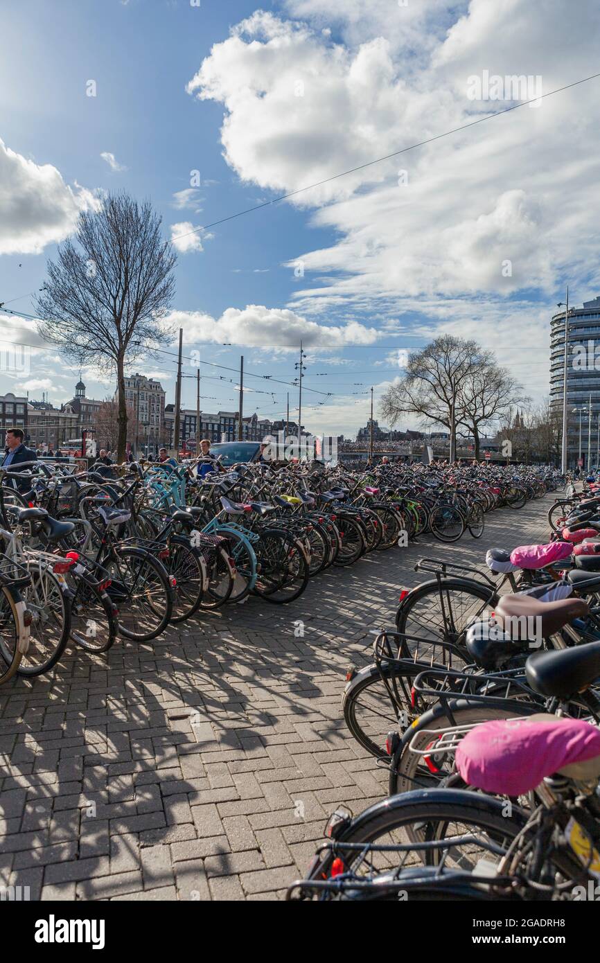 Hundreds of bicycles parked outside Amsterdam Centraal railway station