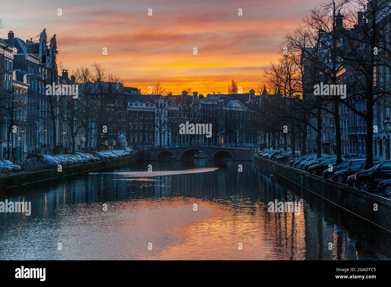Evening sky, Keizersgracht; Amsterdam, Holland Stock Photo