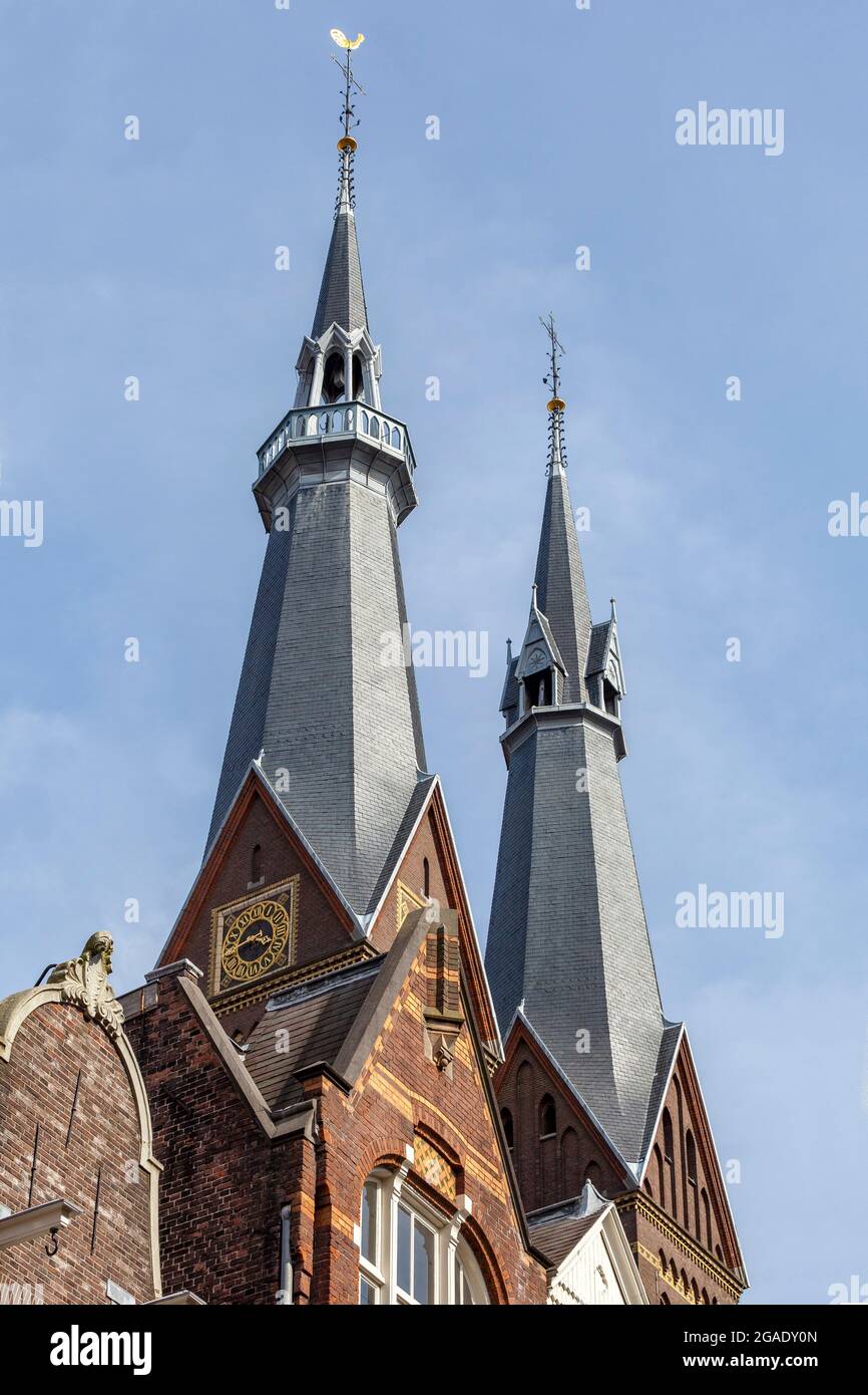 Twin spires of Posthoornkerk, Amsterdam Stock Photo