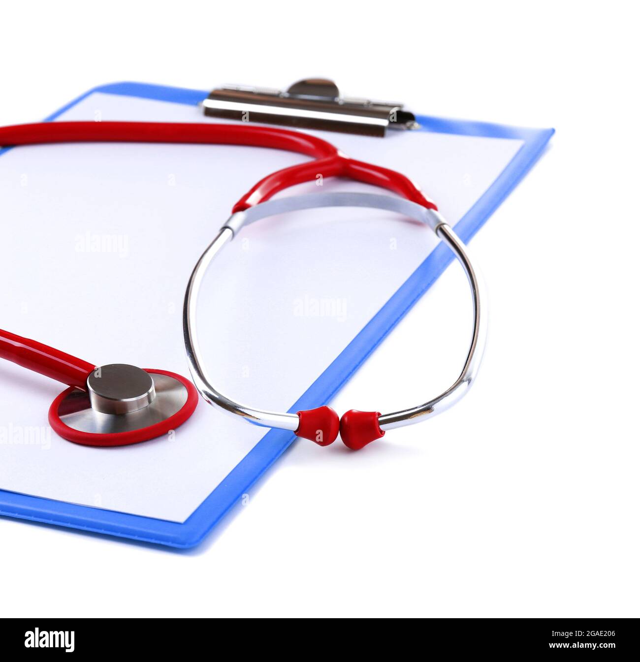 Medical stethoscope with clipboard isolated on white Stock Photo - Alamy