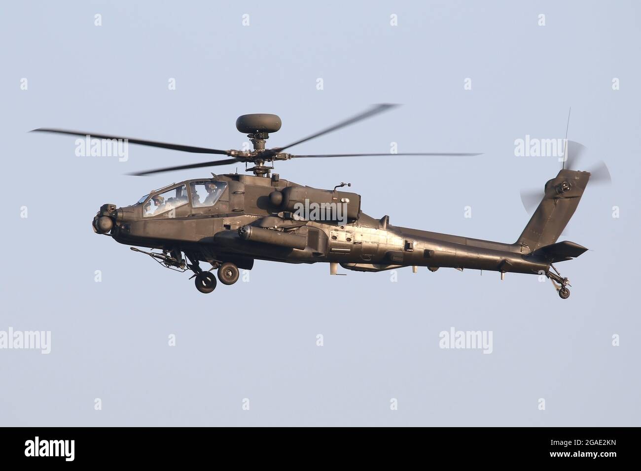 Army Air Corps Apache AH1 over Wattisham airfield in Suffolk. Stock Photo