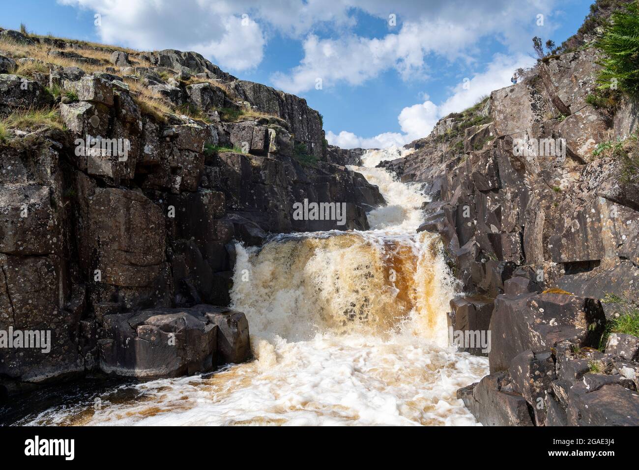 Cauldron Snout, a waterfall on the River Tees near Cow Green Reservoir and alongside the Pennine Way. County Durham, UK. Stock Photo