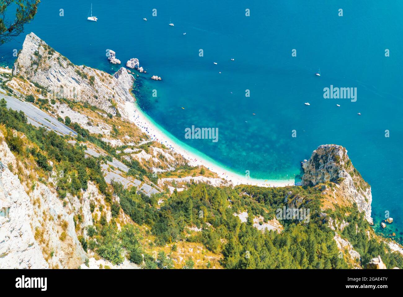 Monte Conero (Marche, Italy) - The promontory in Adriatic Sea, municipality of Sirolo, Ancona, with trekking path and Spiaggia delle Due Sorelle beach Stock Photo