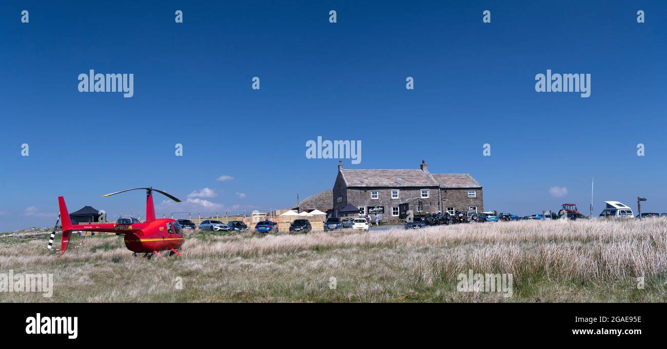 Helicopter at Englands highest pub, The Tan Hill Inn, North Yorkshire ...