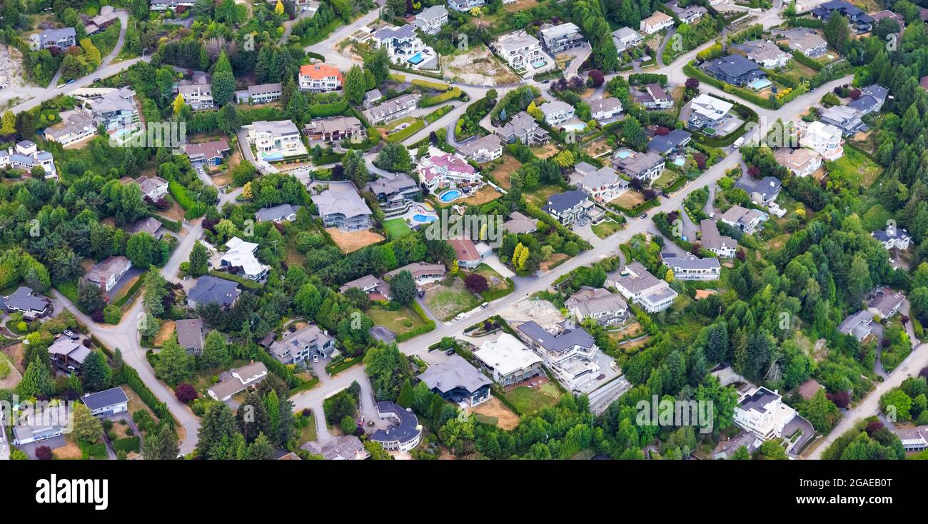 Aerial View of luxury homes in British Properties, West Vancouver, BC