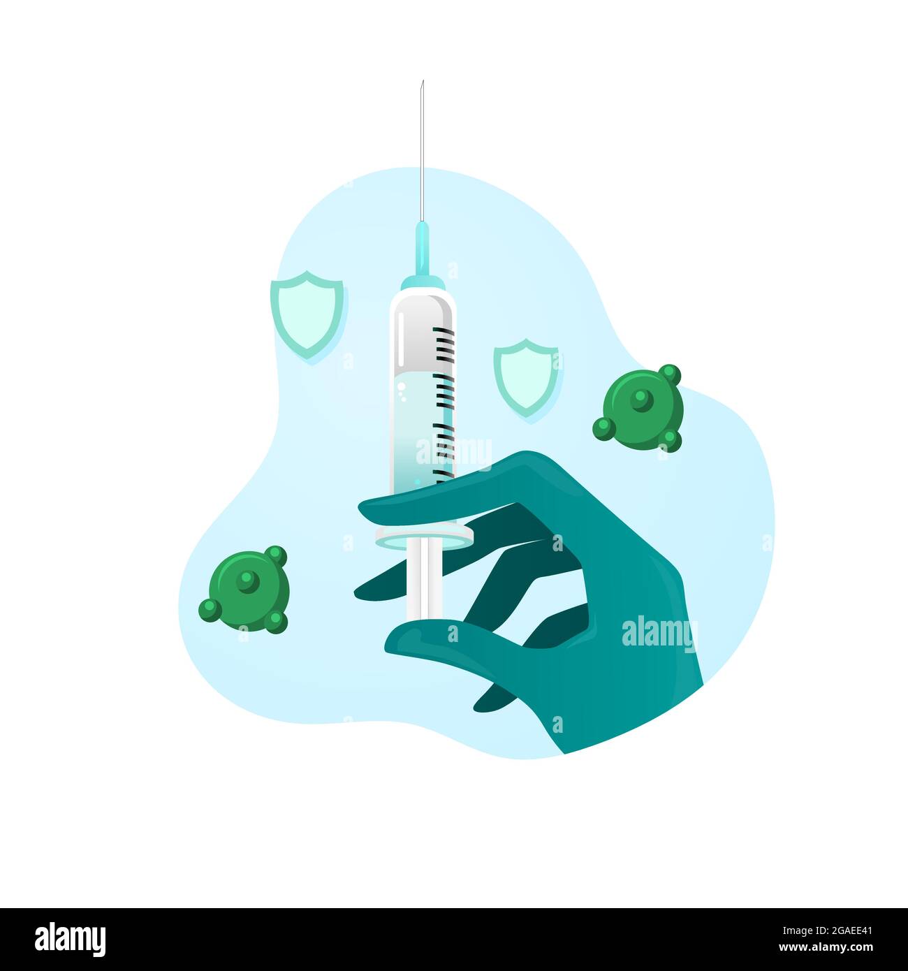 vaccine illustration vector with hand hold the vaccine injection Stock Vector